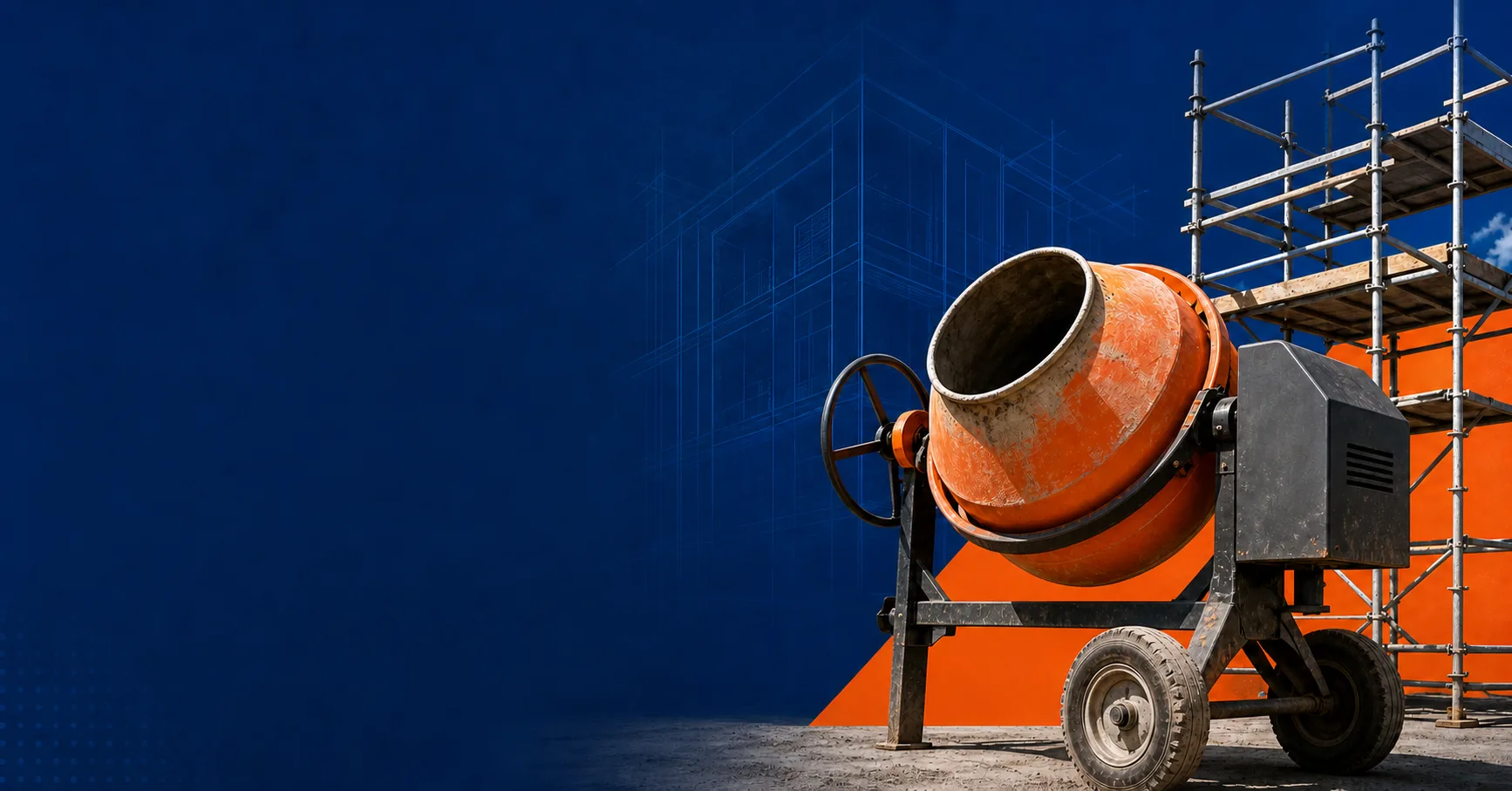 Betoneira e andaimes para locação em obras